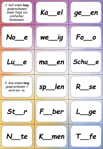 Deutsch lange und kurze Vokale - Übungskarten interaktiv