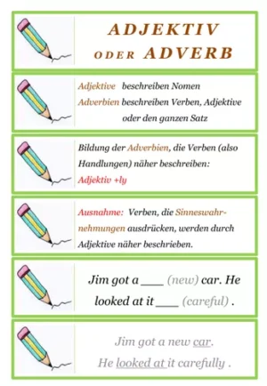 Englisch Adjektive oder Adverbien - Übungskarten