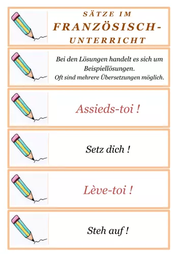 Französisch Sätze im Französischunterricht - Übungskarten